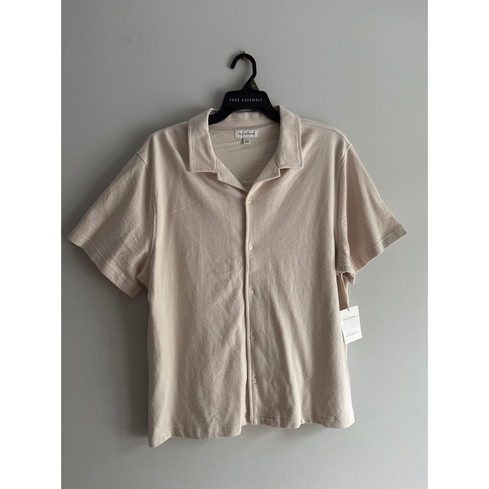 Free Assembly‎ Camp Collar Shirt Mens XL Cream Cotton Short Sleeve Button Down